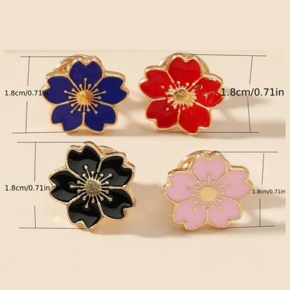 4-Piece Flower Enamel Lapel Pin Set In Black, Red, Pink, Blue NWT - Picture 2 of 3